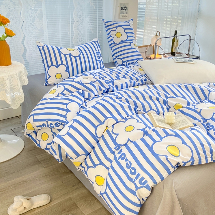 91家纺网 家纺一手货源 找家纺 安莱生活 2022新款秋冬家用60支纯棉印花三四件套 时尚系类-萌心初动-兰