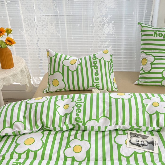 91家纺网 家纺一手货源 找家纺 安莱生活 2022新款秋冬家用60支纯棉印花三四件套 时尚系列-萌动初心-绿