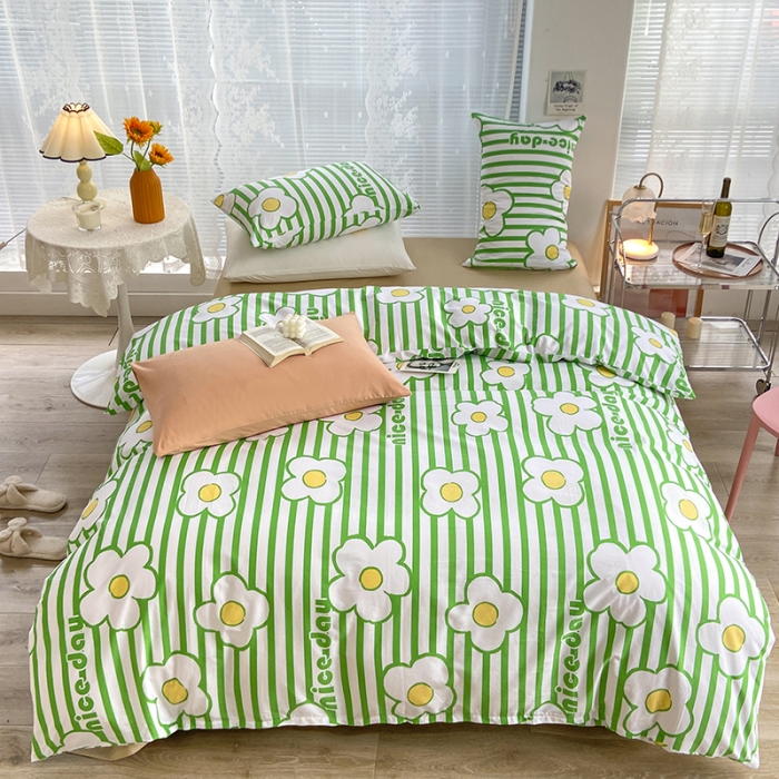 91家纺网 家纺一手货源 找家纺 安莱生活 2022新款秋冬家用60支纯棉印花三四件套 时尚系列-萌动初心-绿