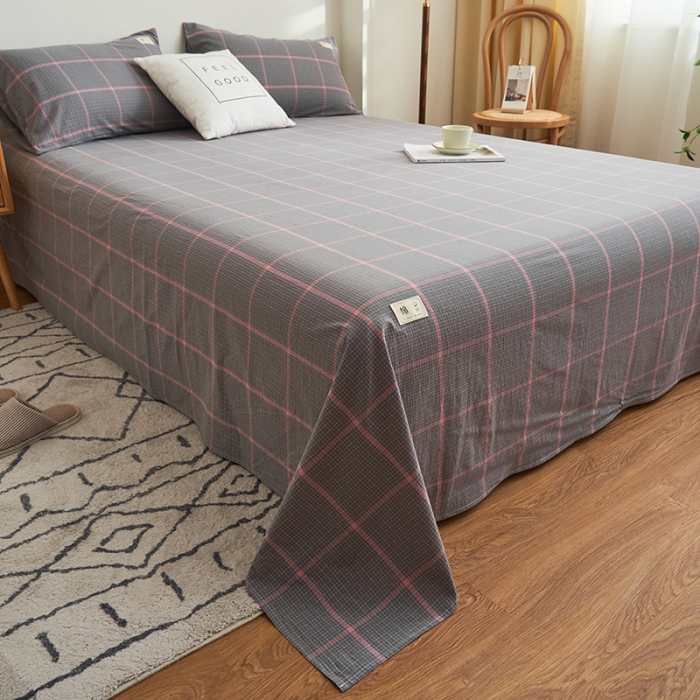 91家纺网 家纺一手货源 找家纺 21度C 2023新款A类全棉色织水洗棉单品床单 贝拉格-灰