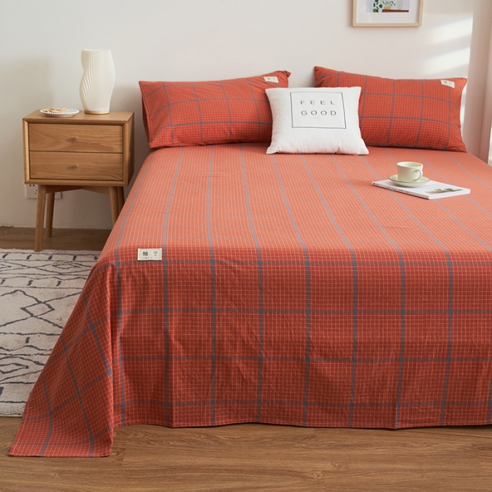 91家纺网 家纺一手货源 找家纺 21度C 2023新款A类全棉色织水洗棉单品床单 贝拉格-桔