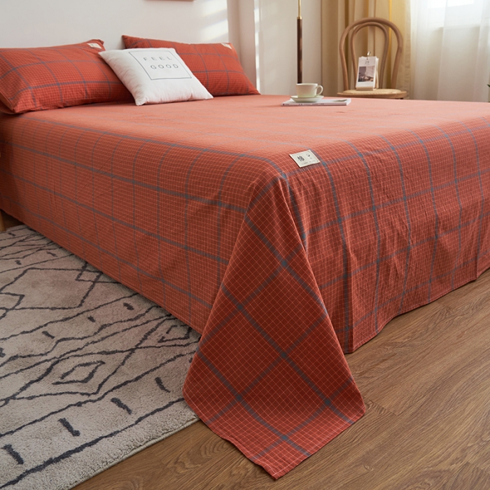 91家纺网 家纺一手货源 找家纺 21度C 2023新款A类全棉色织水洗棉单品床单 贝拉格-桔