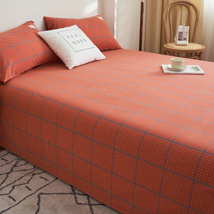 91家纺网 家纺一手货源 找家纺 21度C 2023新款A类全棉色织水洗棉单品床单 贝拉格-桔