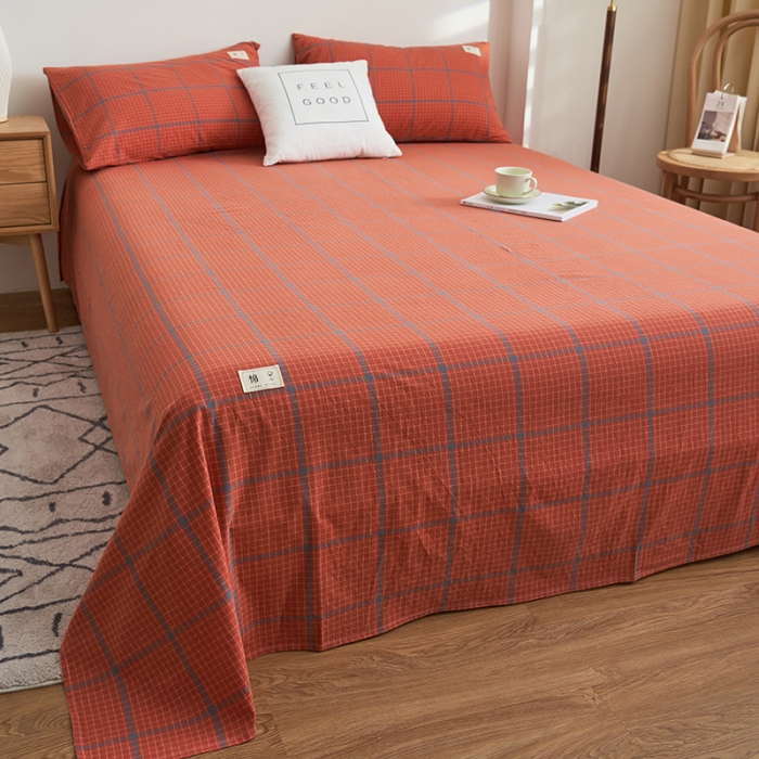 91家纺网 家纺一手货源 找家纺 21度C 2023新款A类全棉色织水洗棉单品床单 贝拉格-桔