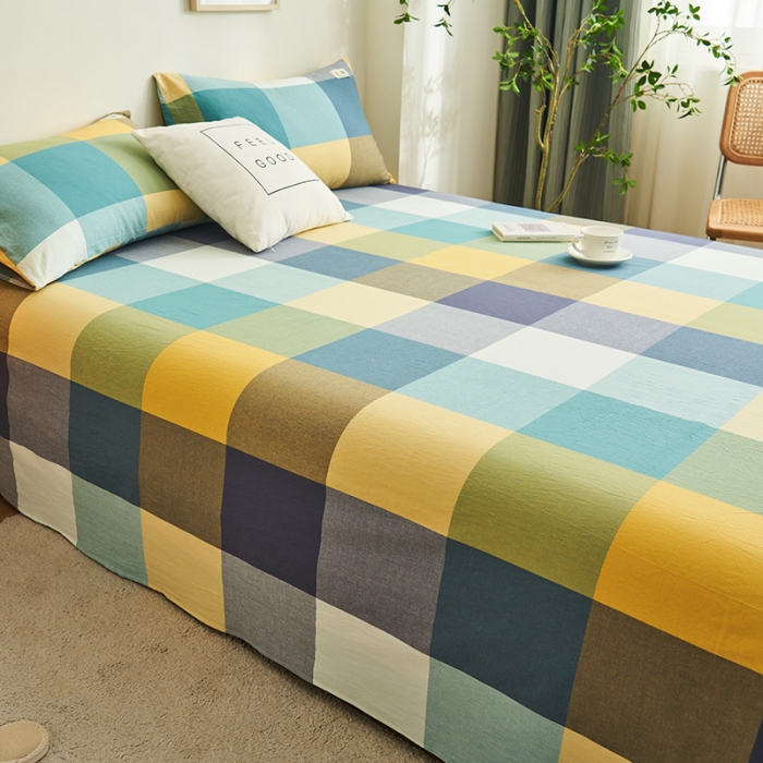 91家纺网 家纺一手货源 找家纺 21度C 2023新款A类全棉色织水洗棉单品床单 彩虹大格