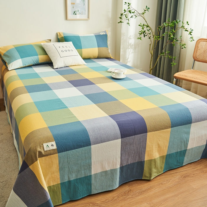 91家纺网 家纺一手货源 找家纺 21度C 2023新款A类全棉色织水洗棉单品床单 彩虹大格