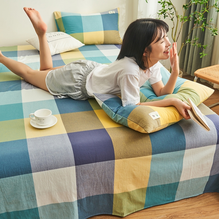 91家纺网 家纺一手货源 找家纺 21度C 2023新款A类全棉色织水洗棉单品床单 彩虹大格