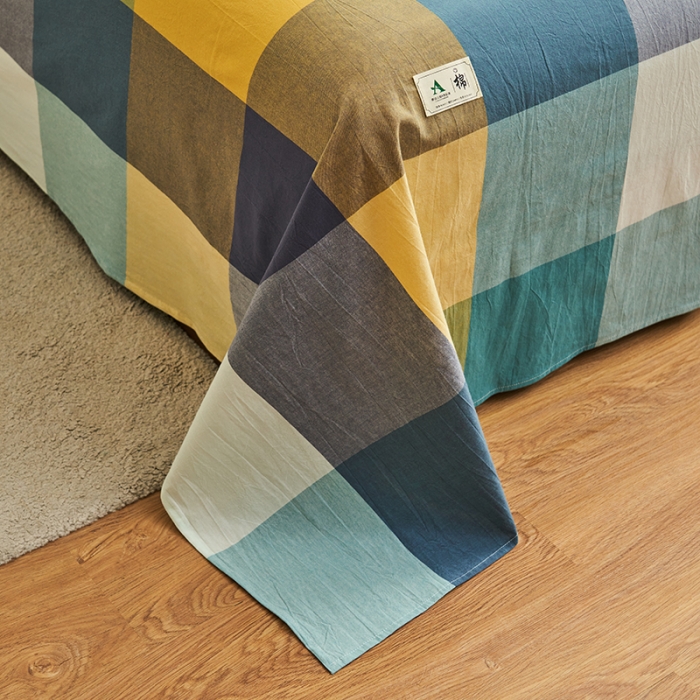 91家纺网 家纺一手货源 找家纺 21度C 2023新款A类全棉色织水洗棉单品床单 彩虹大格