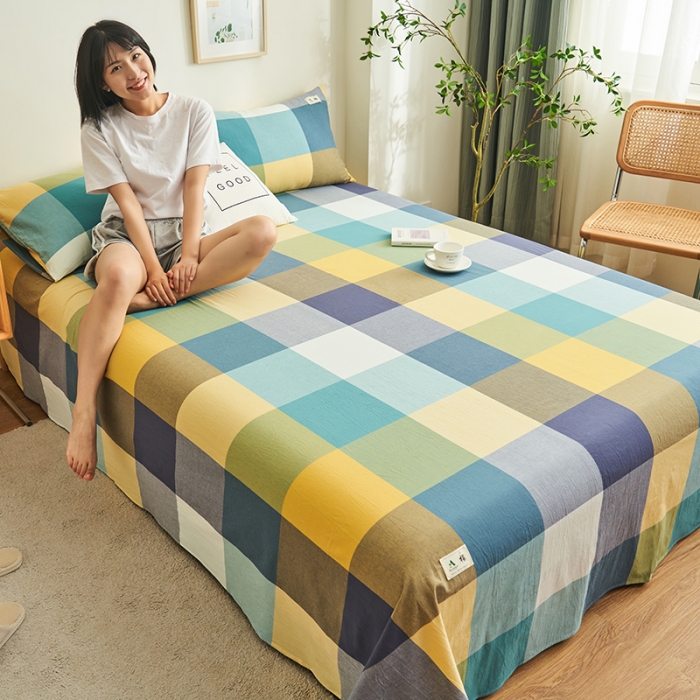 91家纺网 家纺一手货源 找家纺 21度C 2023新款A类全棉色织水洗棉单品床单 彩虹大格