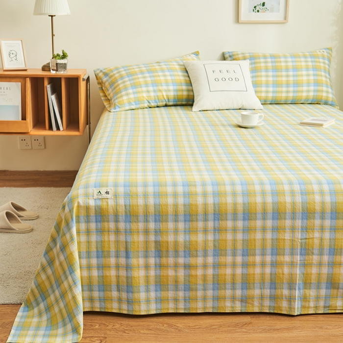 91家纺网 家纺一手货源 找家纺 21度C 2023新款A类全棉色织水洗棉单品床单 彩虹格