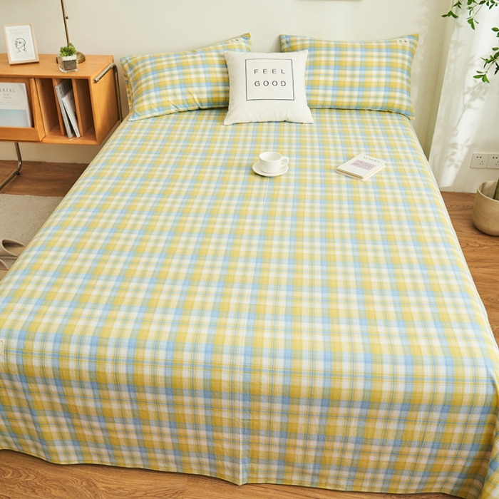 91家纺网 家纺一手货源 找家纺 21度C 2023新款A类全棉色织水洗棉单品床单 彩虹格