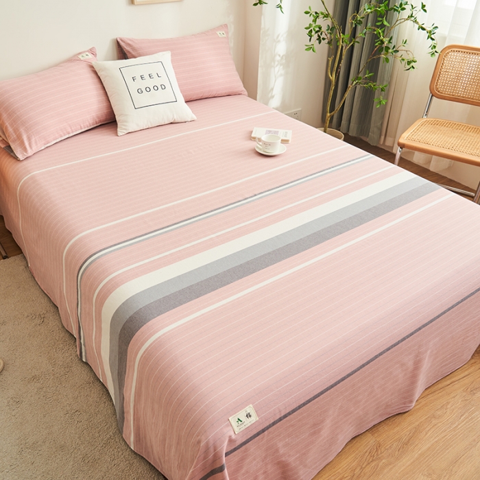 91家纺网 家纺一手货源 找家纺 21度C 2023新款A类全棉色织水洗棉单品床单 豆蔻粉