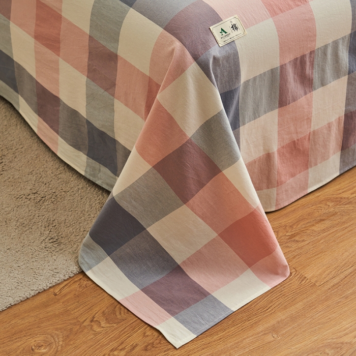 91家纺网 家纺一手货源 找家纺 21度C 2023新款A类全棉色织水洗棉单品床单 格韵粉