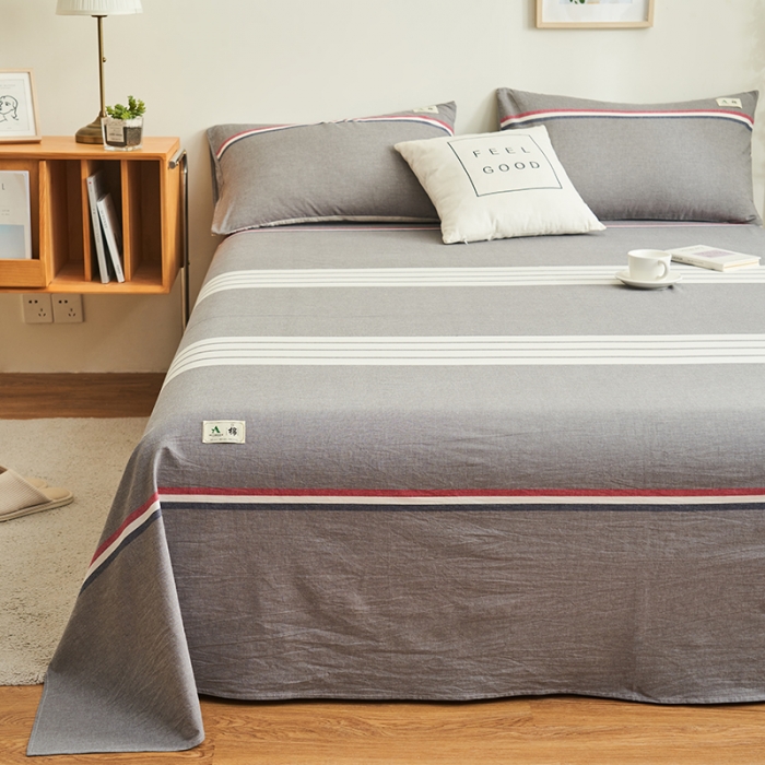 91家纺网 家纺一手货源 找家纺 21度C 2023新款A类全棉色织水洗棉单品床单 光阴灰