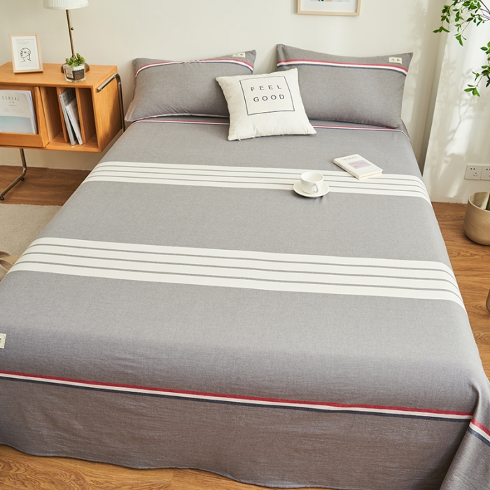 91家纺网 家纺一手货源 找家纺 21度C 2023新款A类全棉色织水洗棉单品床单 光阴灰