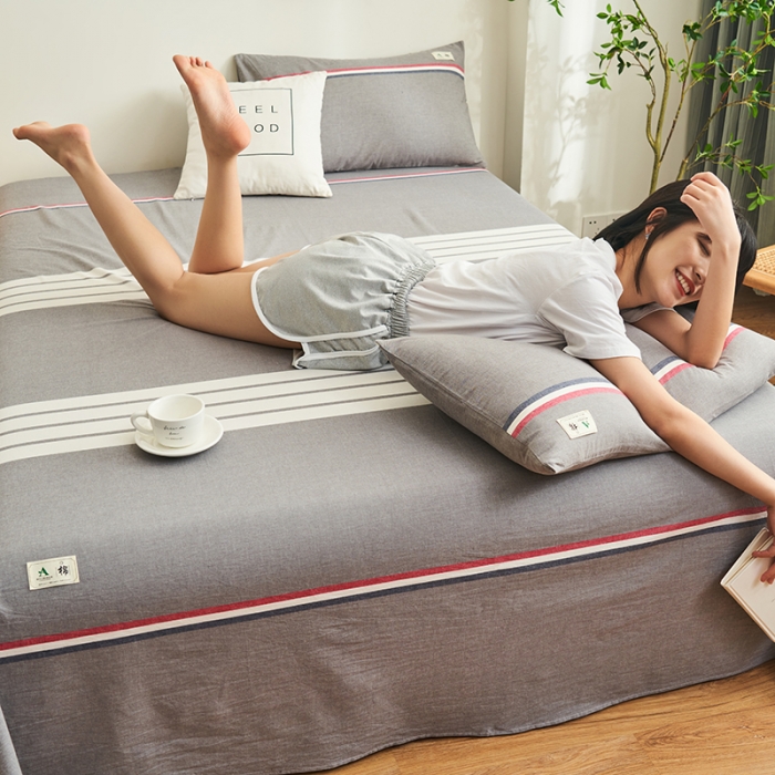 91家纺网 家纺一手货源 找家纺 21度C 2023新款A类全棉色织水洗棉单品床单 光阴灰