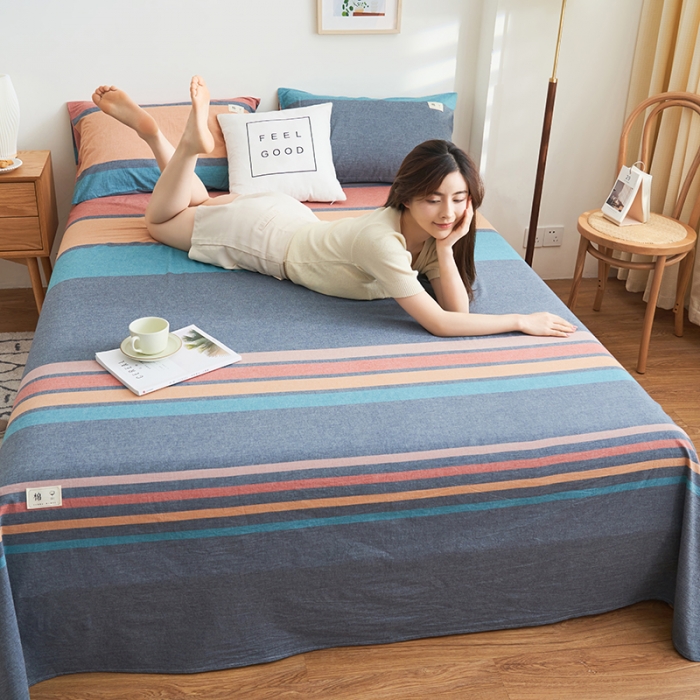 91家纺网 家纺一手货源 找家纺 21度C 2023新款A类全棉色织水洗棉单品床单 兰陵彩条