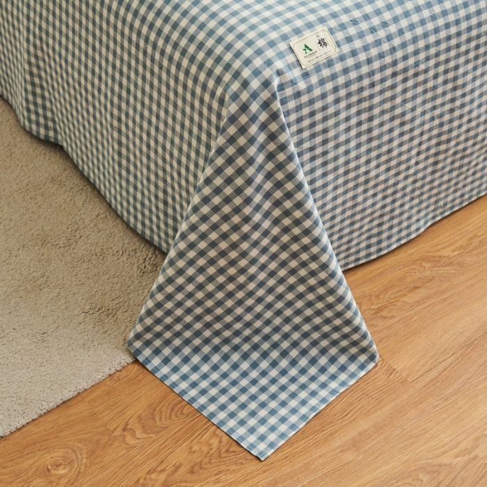 91家纺网 家纺一手货源 找家纺 21度C 2023新款A类全棉色织水洗棉单品床单 蓝小格