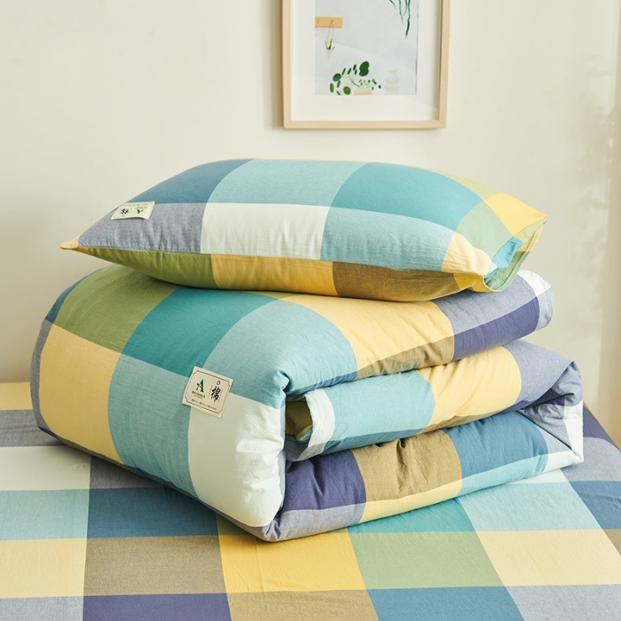 91家纺网 家纺一手货源 找家纺 21度C 2023新款A类全棉色织水洗棉单品被套 彩虹大格