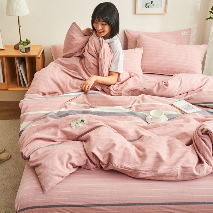 91家纺网 家纺一手货源 找家纺 21度C 2023新款A类全棉色织水洗棉单品被套 豆蔻粉