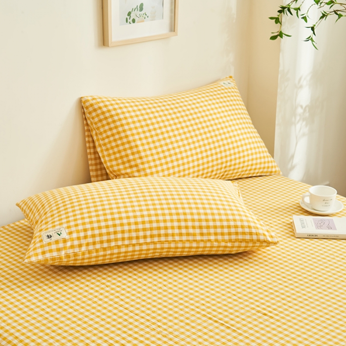 91家纺网 家纺一手货源 找家纺 21度C 2023新款A类全棉色织水洗棉单品被套 黄小格