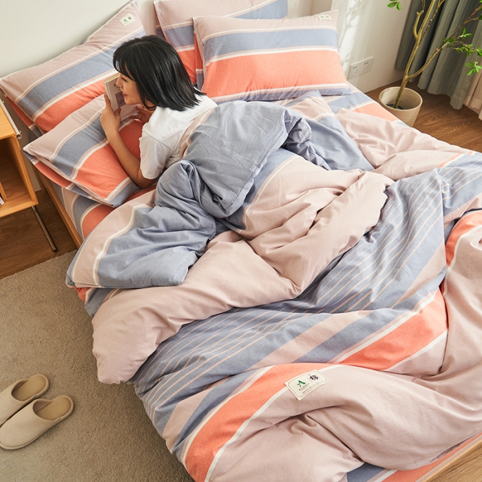 91家纺网 家纺一手货源 找家纺 21度C 2023新款A类全棉色织水洗棉单品被套 莱卡条