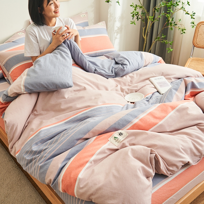 91家纺网 家纺一手货源 找家纺 21度C 2023新款A类全棉色织水洗棉单品被套 莱卡条