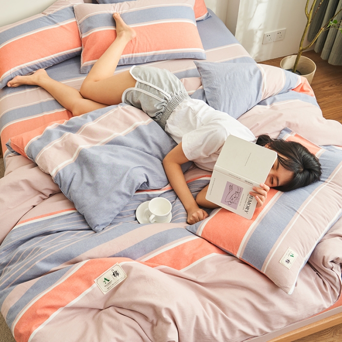 91家纺网 家纺一手货源 找家纺 21度C 2023新款A类全棉色织水洗棉单品被套 莱卡条