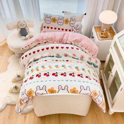 嗨生活 新款秋冬加厚全消光牛奶绒儿童幼儿园被套盖毯 米菲兔