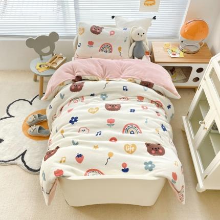 91家纺网 家纺一手货源 找家纺 （总）嗨生活 2022年新款加厚全消光牛奶绒儿童幼儿园三件套