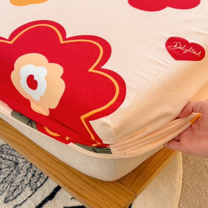 91家纺网 家纺一手货源 找家纺 芃成 2022新款全棉磨毛单床笠 红双喜