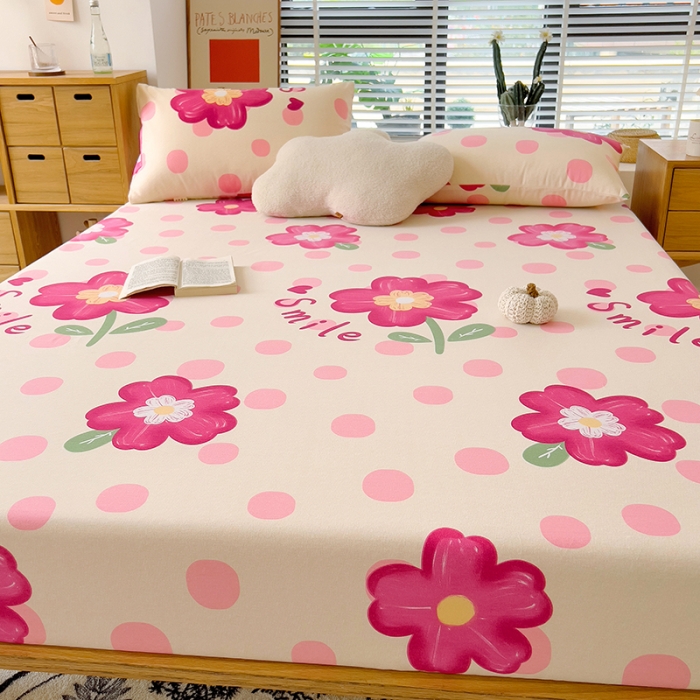 91家纺网 家纺一手货源 找家纺 芃成 2022新款全棉磨毛单床笠 流星花园 粉