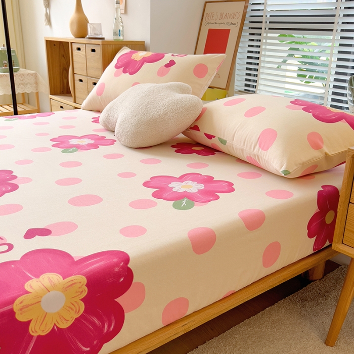 91家纺网 家纺一手货源 找家纺 芃成 2022新款全棉磨毛单床笠 流星花园 粉