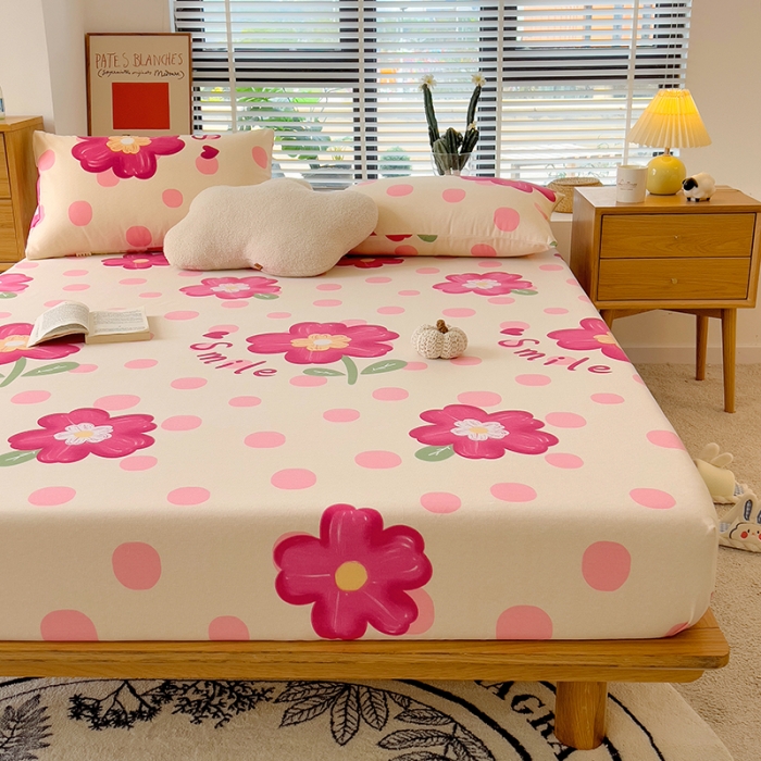 91家纺网 家纺一手货源 找家纺 芃成 2022新款全棉磨毛单床笠 流星花园 粉