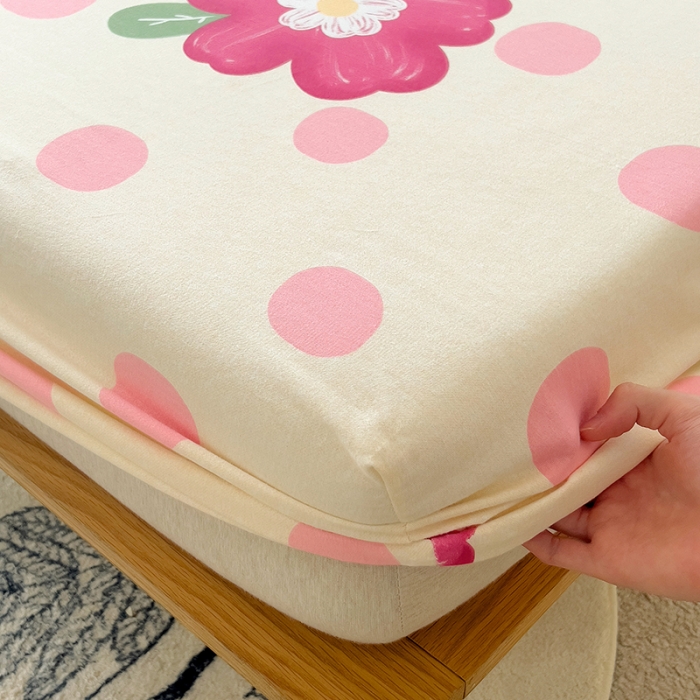 91家纺网 家纺一手货源 找家纺 芃成 2022新款全棉磨毛单床笠 流星花园 粉