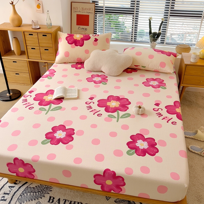 91家纺网 家纺一手货源 找家纺 芃成 2022新款全棉磨毛单床笠 流星花园 粉