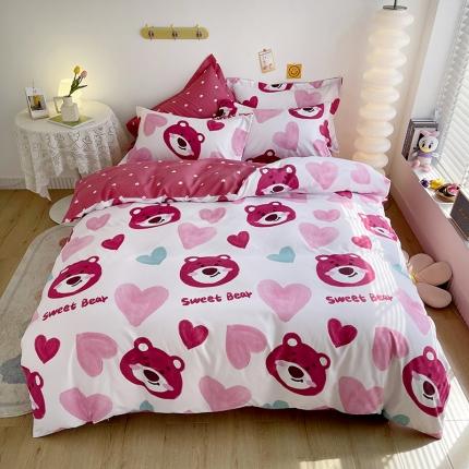 91家纺网 家纺一手货源 找家纺 小芽 迪士尼植物羊绒四件套 爱心草莓熊