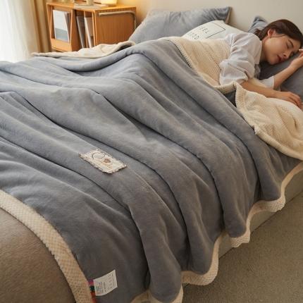 21度C 2023新款纯色系280g牛奶绒+贝贝绒双层被套毯 灰兰