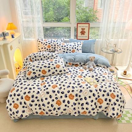 91家纺网 家纺一手货源 找家纺 麦伦 2022秋冬新品AB双面多功能床品全棉牛奶绒四件套 豹纹熊