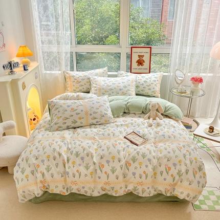 91家纺网 家纺一手货源 找家纺 麦伦 2022秋冬新品AB双面多功能床品全棉牛奶绒四件套 花海