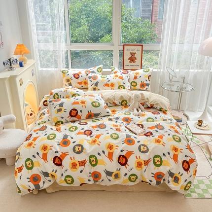 91家纺网 家纺一手货源 找家纺 麦伦 2022秋冬新品AB双面多功能床品全棉牛奶绒四件套 森林之王