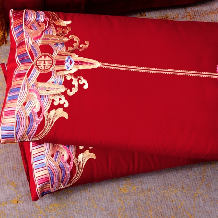 91家纺网 家纺一手货源 找家纺 用心 2022新款精梳棉高端刺绣婚庆四件套 龙凤富贵