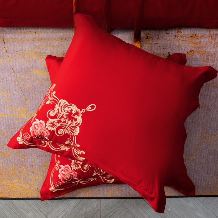 91家纺网 家纺一手货源 找家纺 用心 2022新款精梳棉高端刺绣婚庆四件套 龙凤富贵