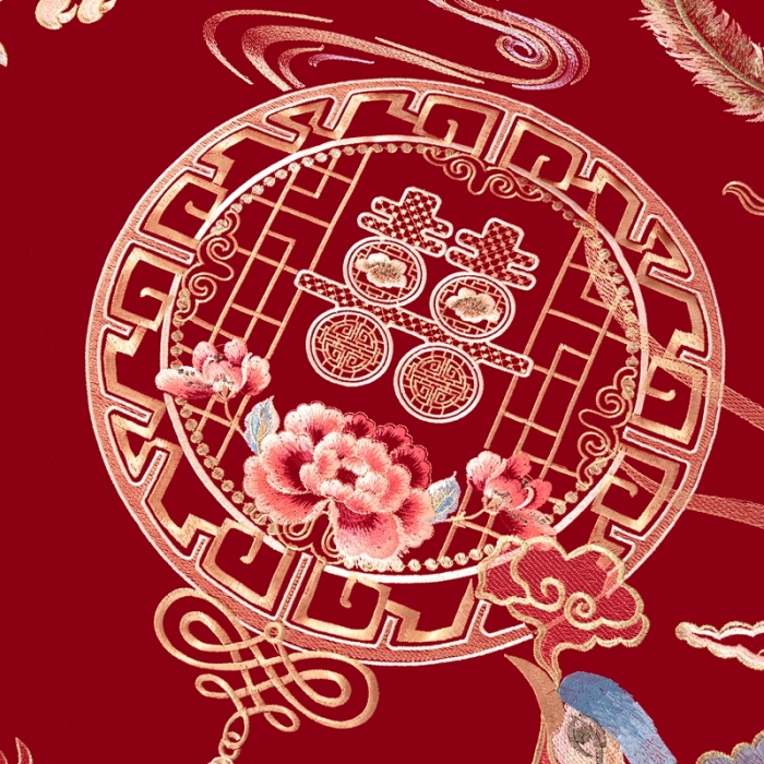 91家纺网 家纺一手货源 找家纺 用心 2022新款精梳棉高端刺绣婚庆四件套 幸福驾到