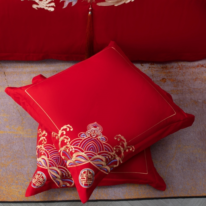 91家纺网 家纺一手货源 找家纺 用心 2022新款精梳棉高端刺绣婚庆四件套 幸福驾到