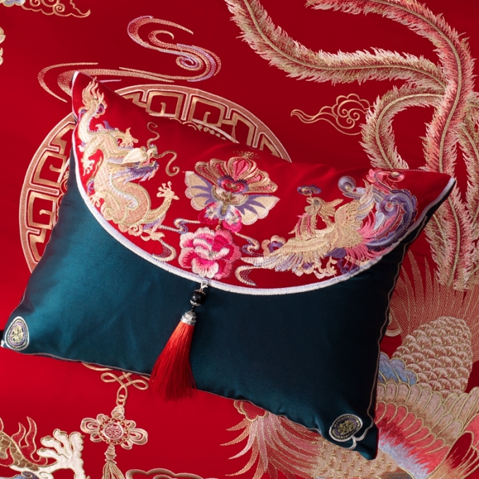 91家纺网 家纺一手货源 找家纺 用心 2022新款精梳棉高端刺绣婚庆四件套 幸福驾到