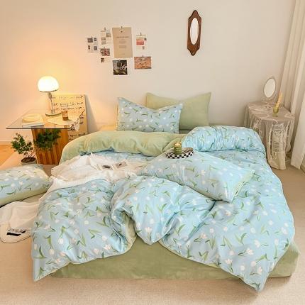 麦伦 2022新款棉加牛奶绒保暖四件套 复古碎花系列 兰花语