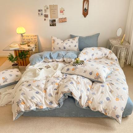 麦伦 2022新款棉加牛奶绒保暖四件套 复古碎花系列 小南瓜