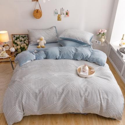 91家纺网 家纺一手货源 找家纺 （总）麦伦 2022新款棉加牛奶绒保暖四件套 小清新系列