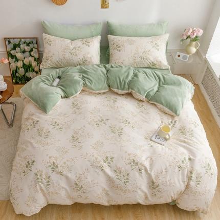 91家纺网 家纺一手货源 找家纺 （总）麦伦 2022新款棉加牛奶绒保暖四件套 小清新系列